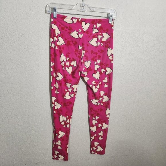 Lularoe Leggings Womens One Size Pink Heart Print Yoga Pants Stretch Soft Cute - Picture 6 of 11